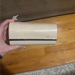 Jimmy Choo Neutral Snake-Embossed Sunglass Case with Black Trim